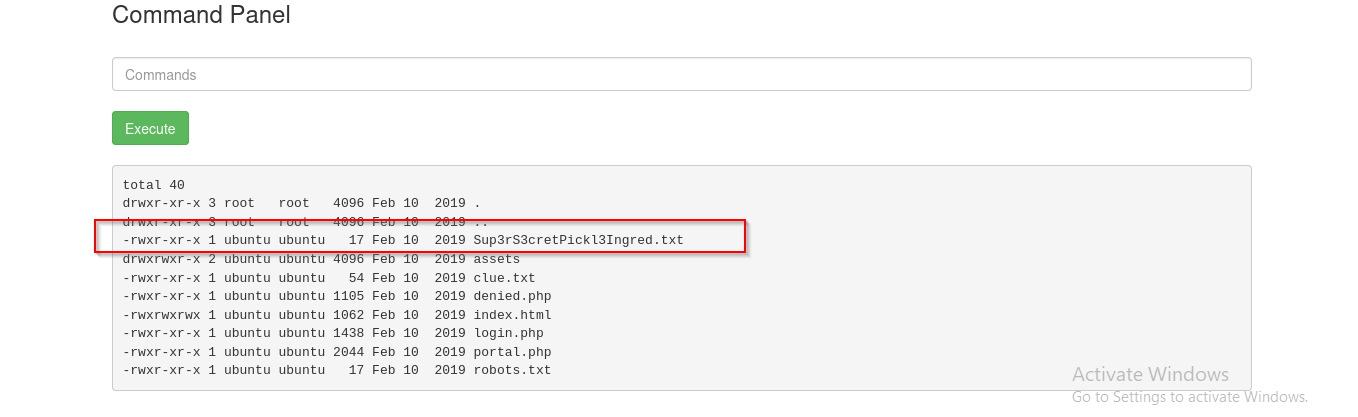 issuing the `ls -la` command