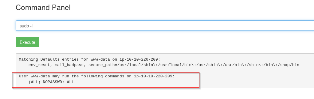 the `sudo -l` results