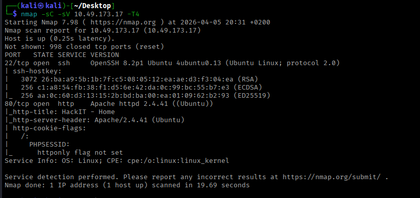 Nmap scan results